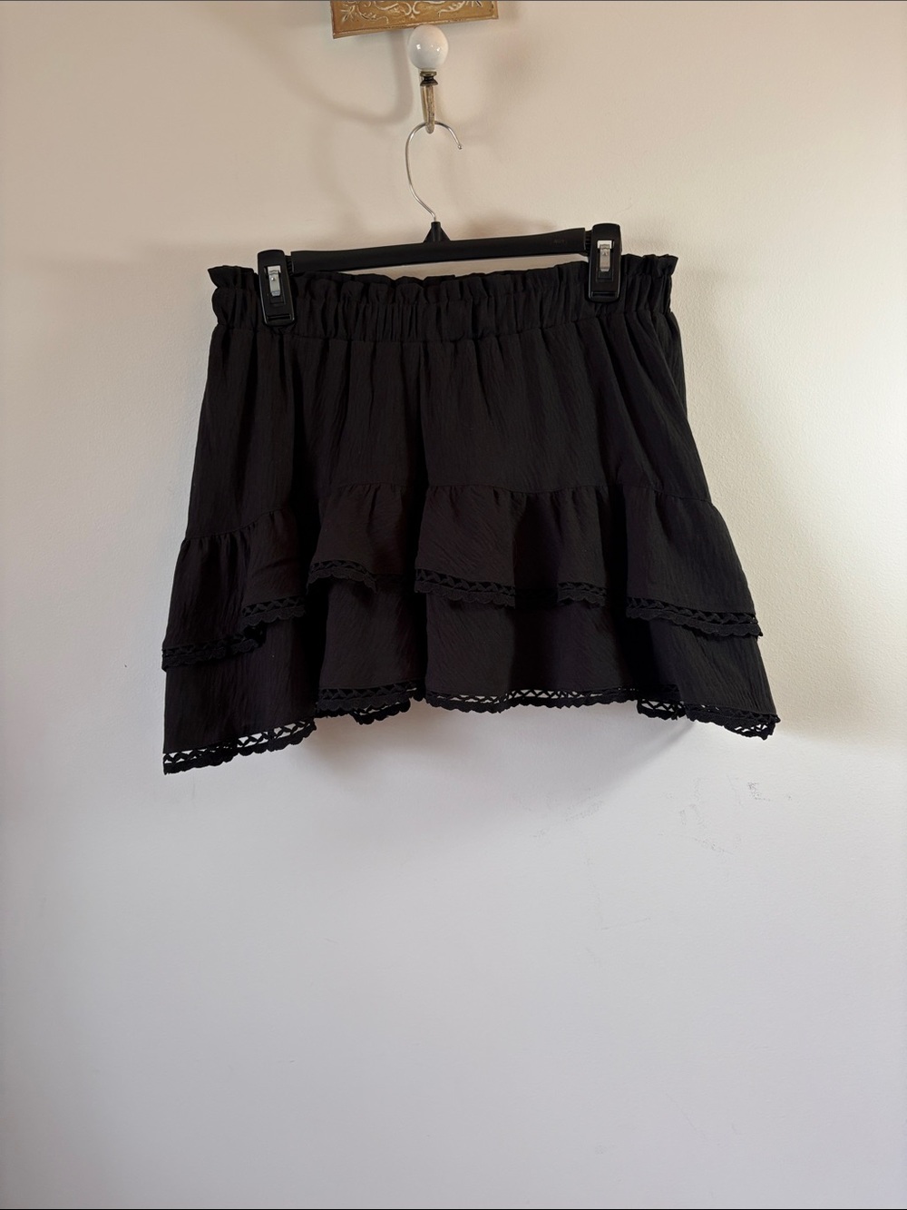 Amazon Black Tiered Lace-Trim Mini Skirt